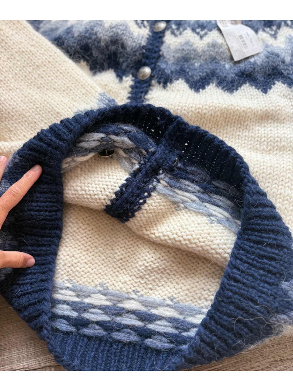 The Hand Knitting Assoc of Iceland Style Pure Wool Cardigan Sweater Navy Blue XL - Picture 15 of 15